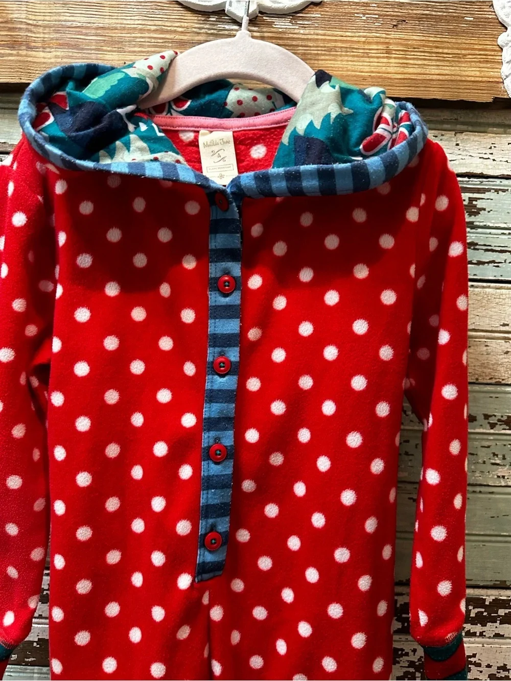 Matilda Jane Bear Hood Children’s Red Polka Dot Pajama Onesie Pajama Outfit
